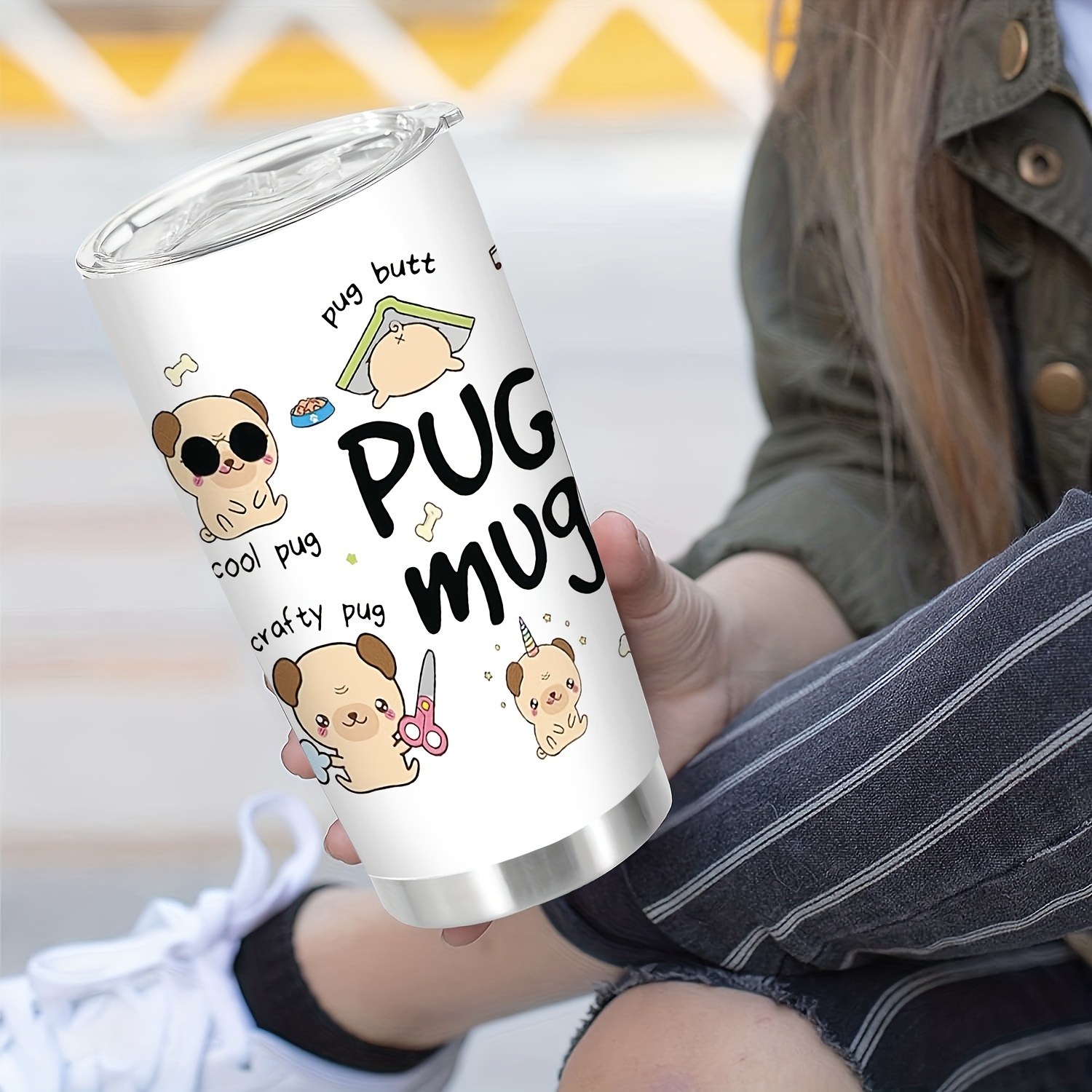 

20oz Steel Lid, "pug Mug" , Reusable Insulated Drinkware, , For Home & Kitchen , -, - Cup For Hot & Beverages