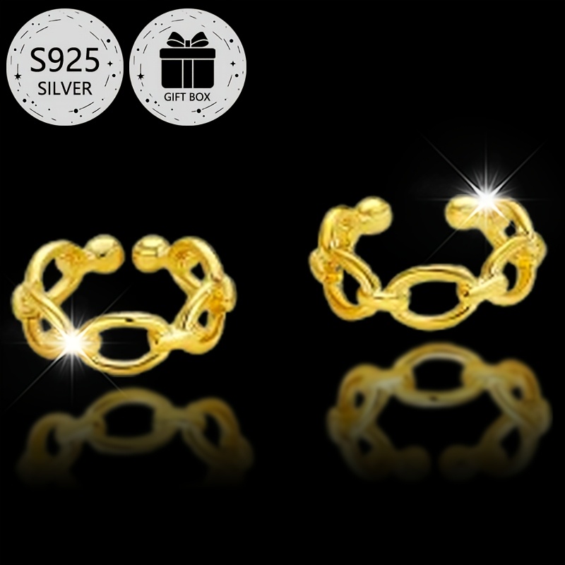 2pcs Geometric Hollow Clip On Earrings 925 Silver Lightweight