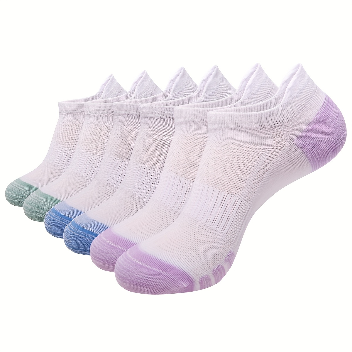 

6 Pairs Women's Athletic Ankle Socks - Knit Fabric Polyester With Heel Tab, Reinforced Toe, And Mesh Ventilation - Lightweight, Breathable, Low Cut Sports Socks With