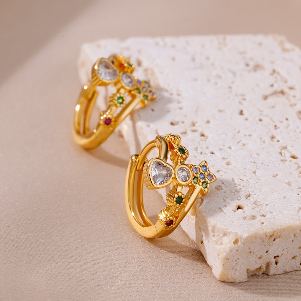 Mini créoles avec fleurs et cœurs en zircone synthétique colorée_voghion.com