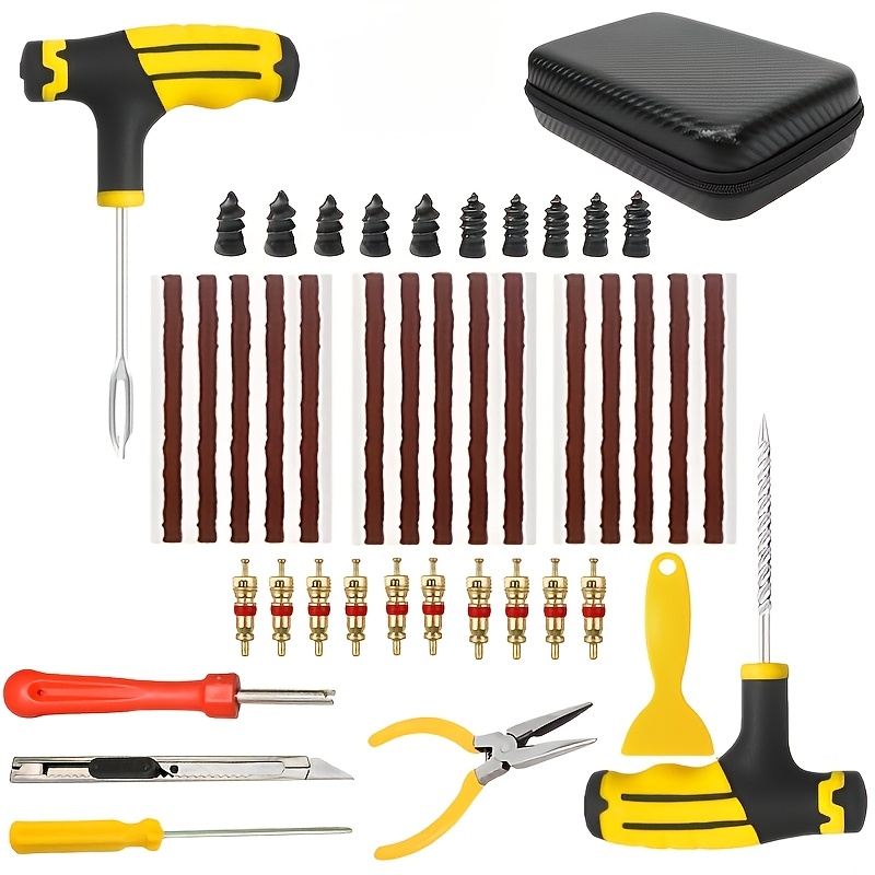 Image of Durable Emergency -one Tire Repair Tools - Universal For Cars Motorcycles, Rubber Strips Screws Pliers