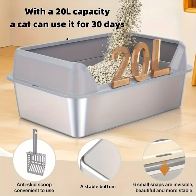 extra large stainless steel cat litter box with random scoop heavy duty easy to clean multiple sizes for indoor outdoor use durable rectangular litter pan for all sleek pet accessory household Product details 7