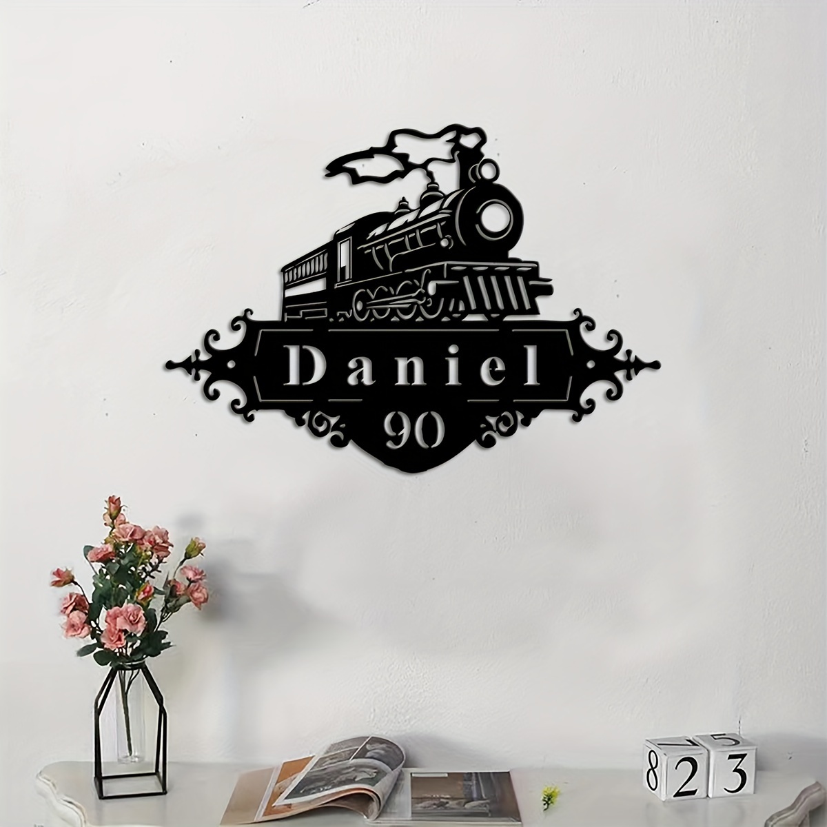 

Vintage Train Customizable Metal Wall Hanging Sign - Personalized Name And Number, Decorative Rustic Train Plaque For Home Decor, Outdoor Garden, Gift For