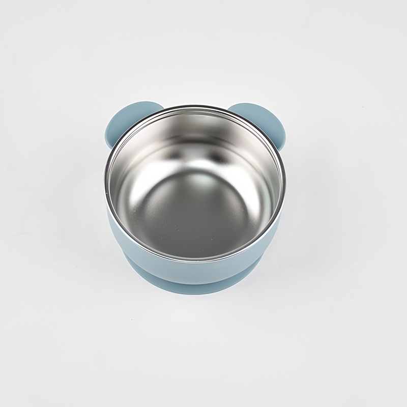 Image of Silicone Bowl - Baby Food-grade Silicone & Stainless Steel Weaning Bowl, Infant Training Suction Bowl, Shatterproof Heat-resistant Toddler Feeding Bowl, Unisex Christmas Halloween Gift