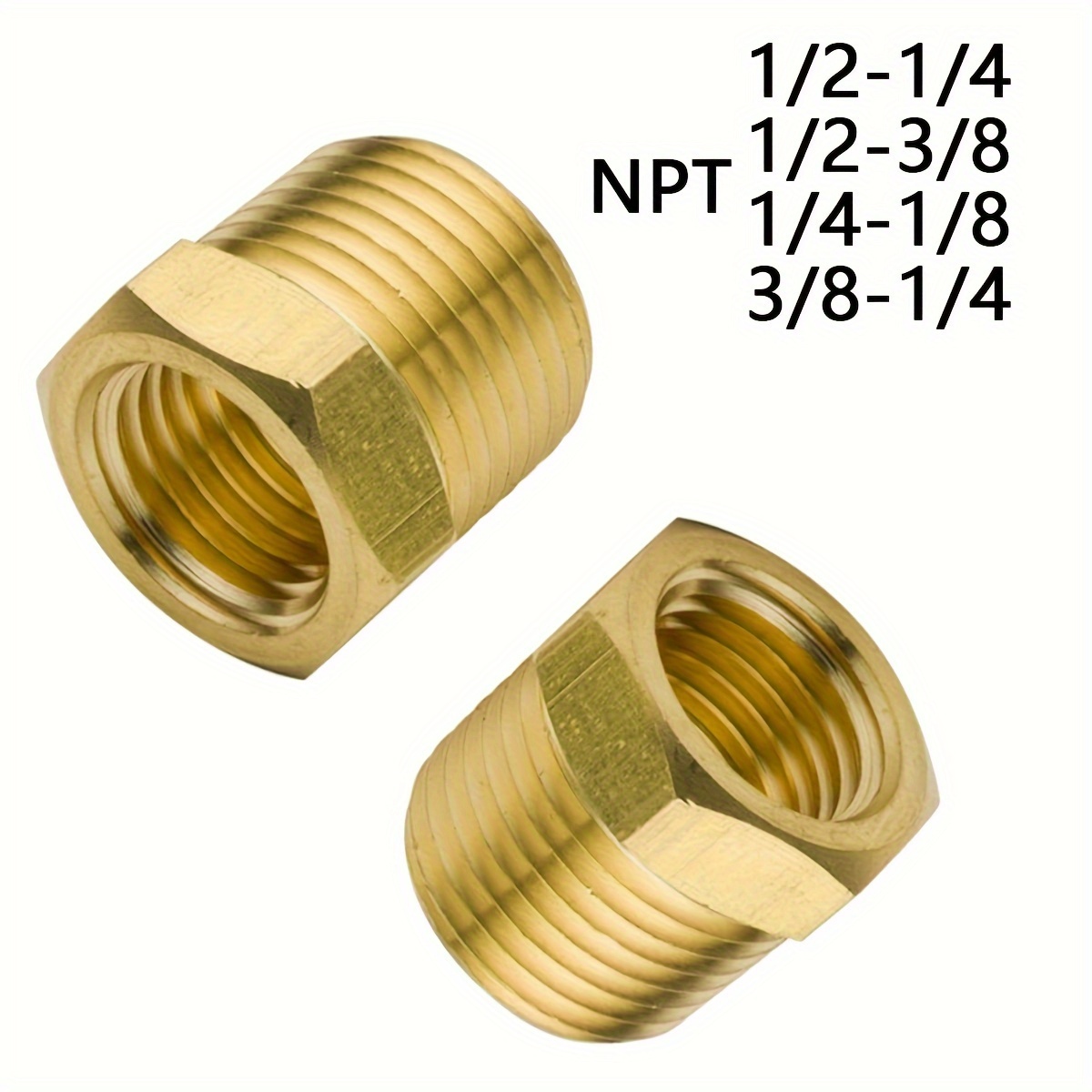 

Brass Hex Bushing Adapters: 1/2" Npt Male To 3/8" Npt Female, 1/2x1/4, 1/2x3/8, 1/4x1/8, 3/8x1/4 - 1200psi, Pack Of 2