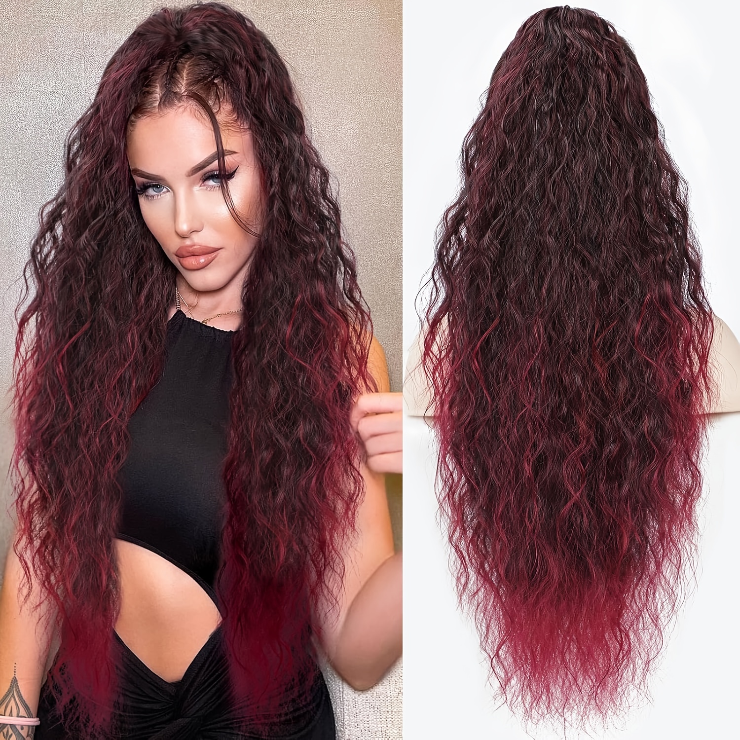 28 inch lightweight curly wave clip in hair extension multi layered synthetic hair for   ponytails chocolate brown unisex all   ponytail hair extensions versatile hairpiece multilayered texture easy application hairpiece details 6