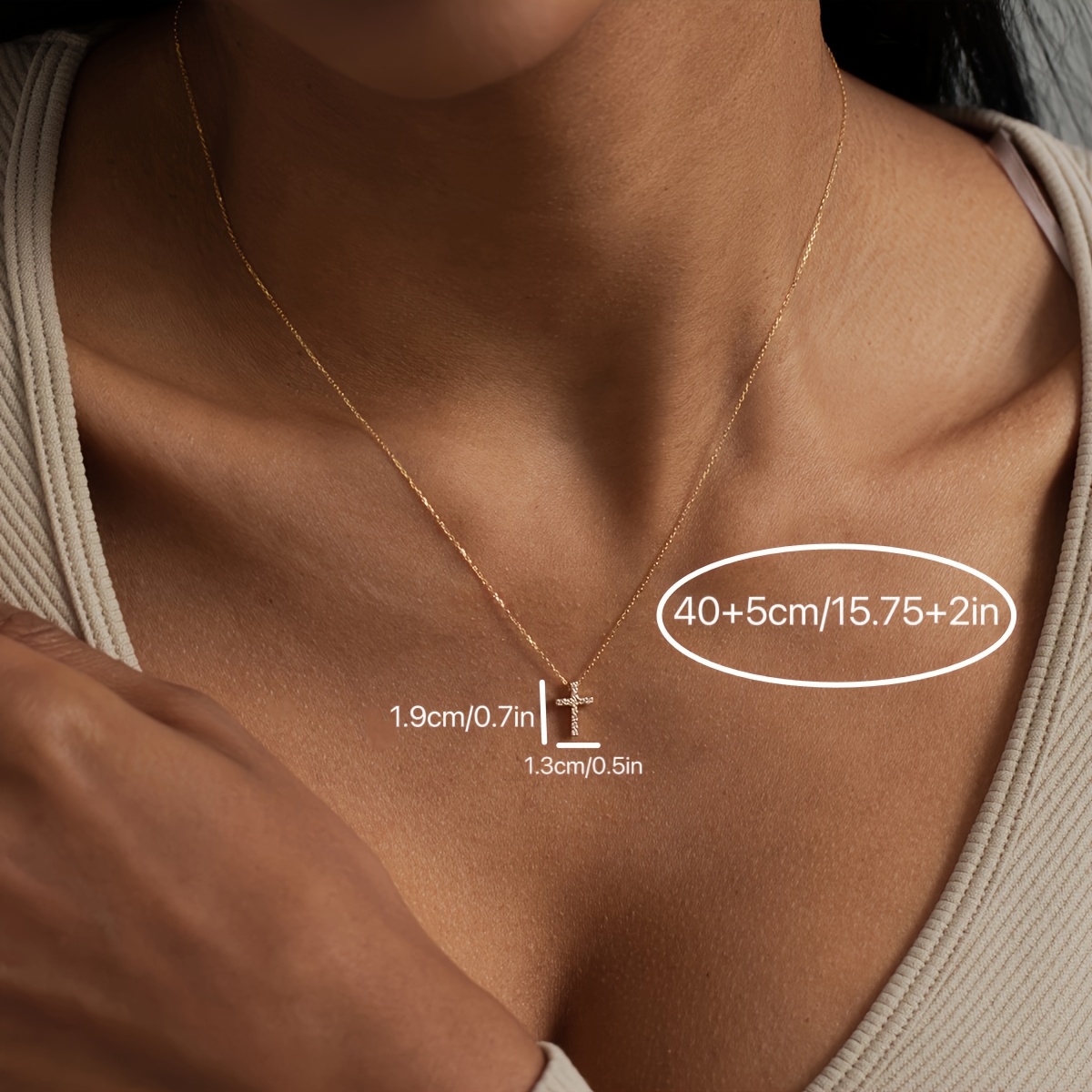 Minimalist Golden Tone Mini Cross Pendant Necklace, Delicate Style