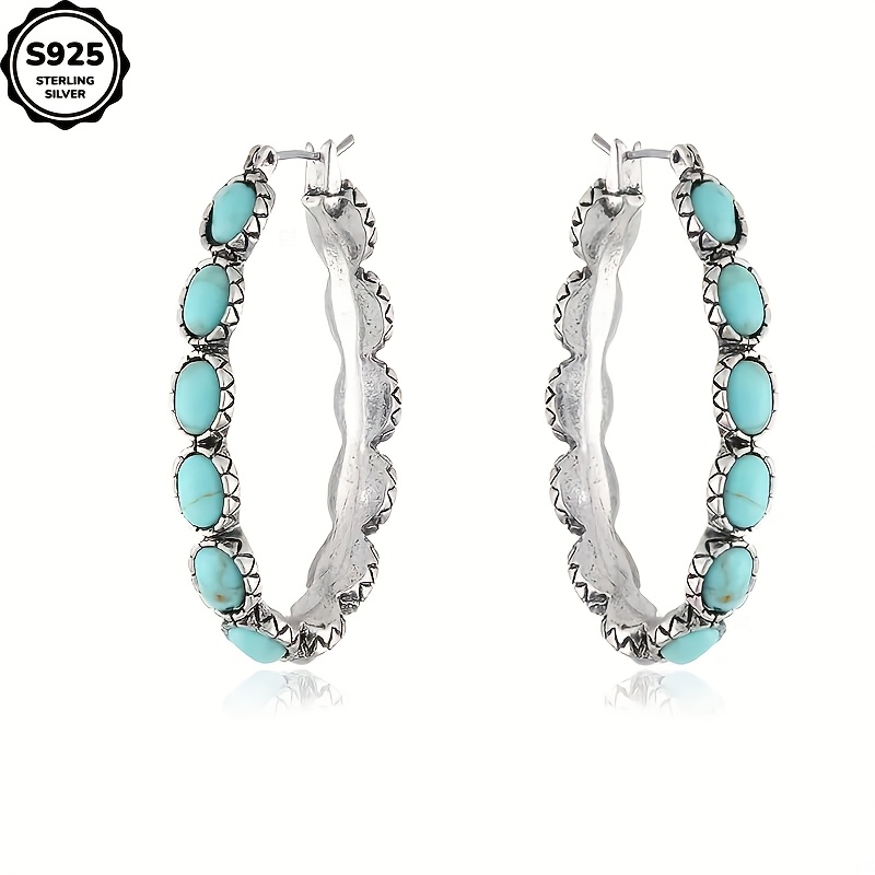925 sterling silvery vintage oval turquoise teardrop hollow earrings earrings weddings valentines day halloween anniversaries   holidays special occasions boutique gift sets Product details 1
