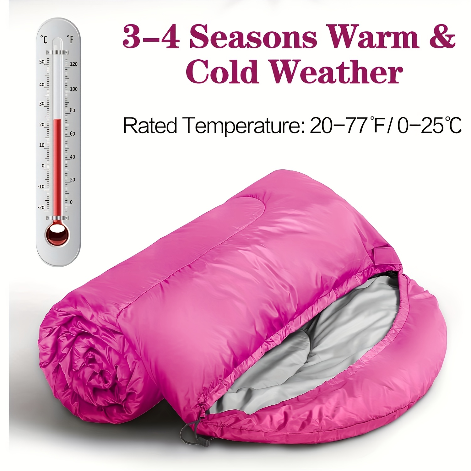 4-Season Lightweight Sleeping Bag for Adults, Boys & Girls - Compact Compression Sack, Warm & Cold Weather Camping & Hiking Gear, 100% Polyester All-Season Backpacking Sleeping Bag for Spring, Summer, Fall, Winter, Sleeping Bag for Camping, Versatile Outdoor Gear