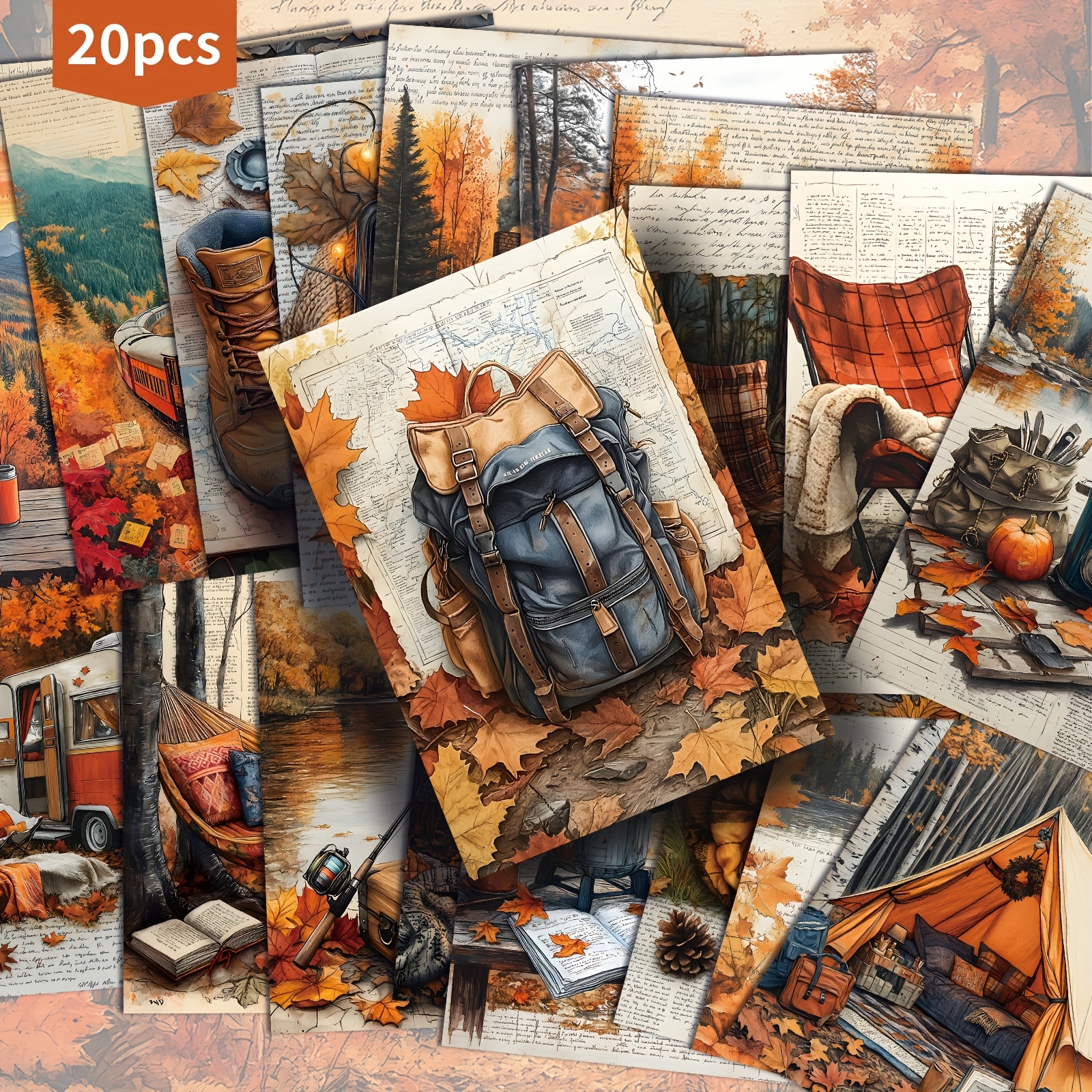 TEMU Set van 20 retro postkaarten met herfstthema voor buitenactiviteiten zoals kamperen en wandelen, afmeting 4x6 inch. Deze papieren kaarten hebben