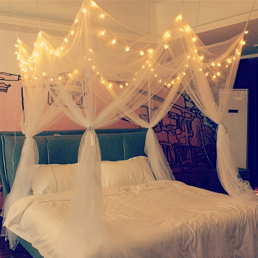8 corner bed top with 100 led star string lights battery powered   of bed net 4 door square awning bed curtain recommended double bed double bed large bed details 1