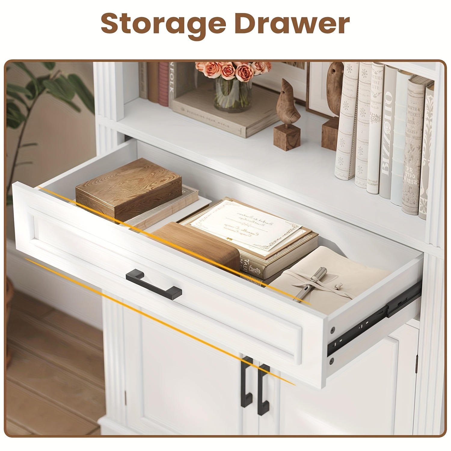 Farmhouse Bookcases with Doors And Drawer, 6 Shelf Display Storage Shelves 70 in Tall Bookshelf for Home Office