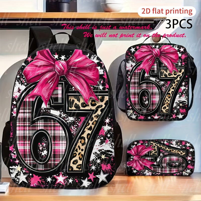 TEMU 1pc/3pcs Set: 67-pattern Printed Backpack (2d Flat Printing), Includes A Pencil Case And A Zippered Crossbody Bag. Lightweight Travel Backpack