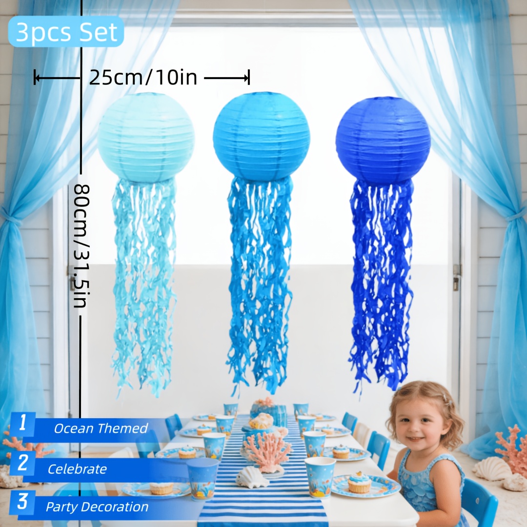 Jellyfish Decor 3pcs Set, Ocean Theme, Jellyfish Lantern, Holiday Decoration, Back-to-, Party Celebration, Birthday, Kids' Room
