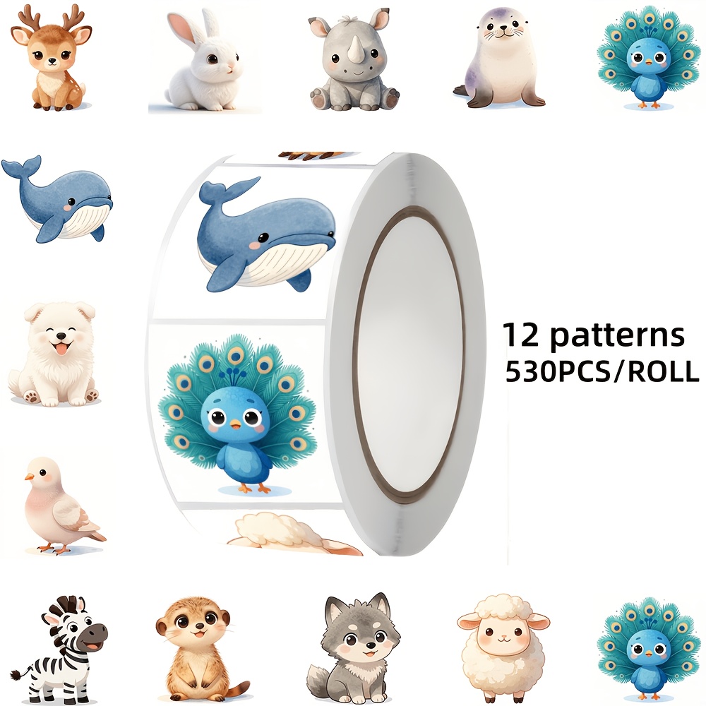 TEMU 530pcs Animal-themed Stickers, 12 Designs, Suitable For Laptops, Tablets, Notebooks, Envelopes, Gift Boxes, Luggage And Other Decorations, Ideal