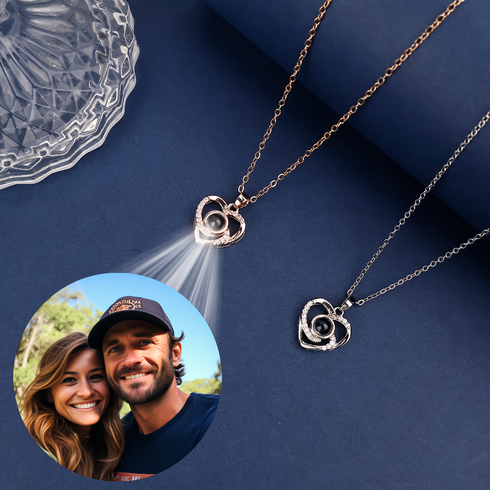 

Custom Photo Projection Heart Pendant Necklace - Elegant Titanium Steel Chain With Cubic Zirconia, Weddings, Parties & Casual Attire - Luxurious Gift For Valentine's Day & Birthdays, Heart Necklace