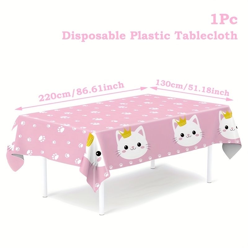 Image of 1pc, Pink Cat-themed Tablecloth, 220*130cm, Disposable Pe Table Cover, Ideal For Cat-themed Birthday Celebrations, Baby Shower Decorations, Event Table Cover, Wedding Party Table Decoration