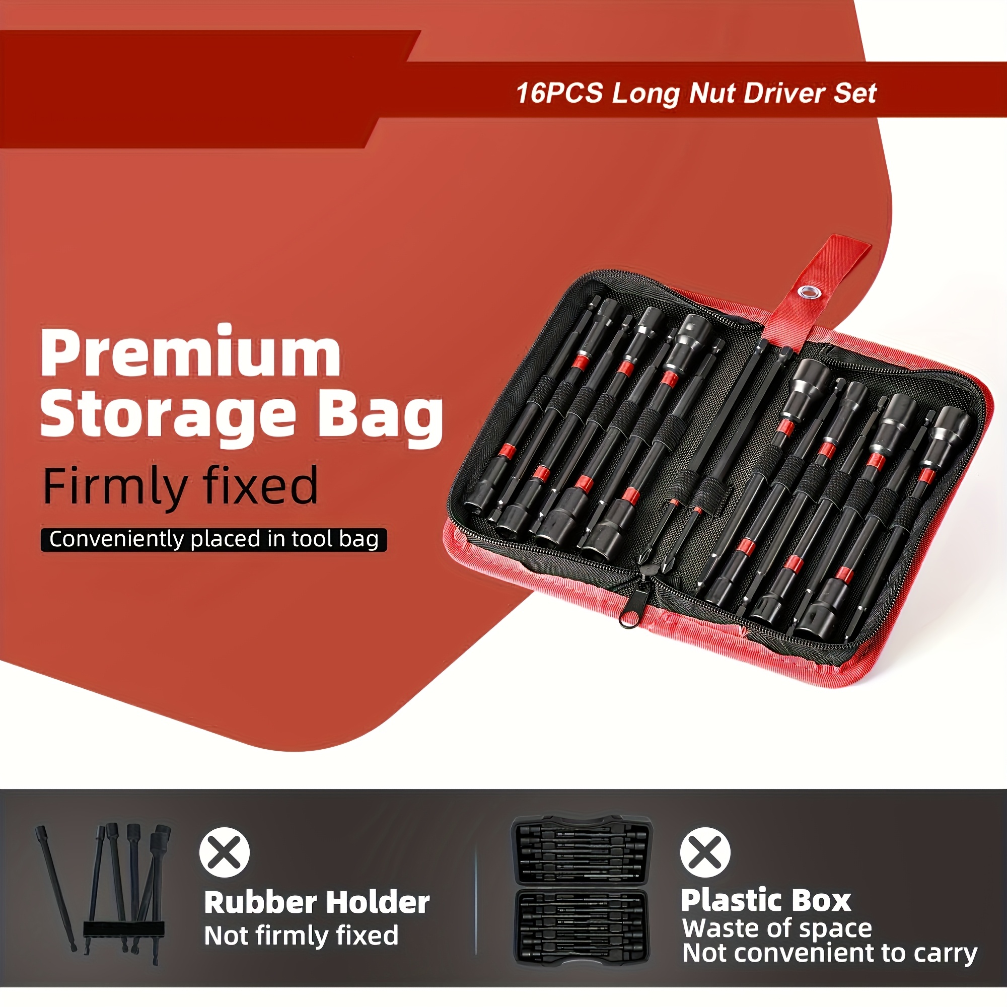 16 piezas, juego de llaves magnéticas, llave de perno larga, dispositivo de transmisión de perno largo