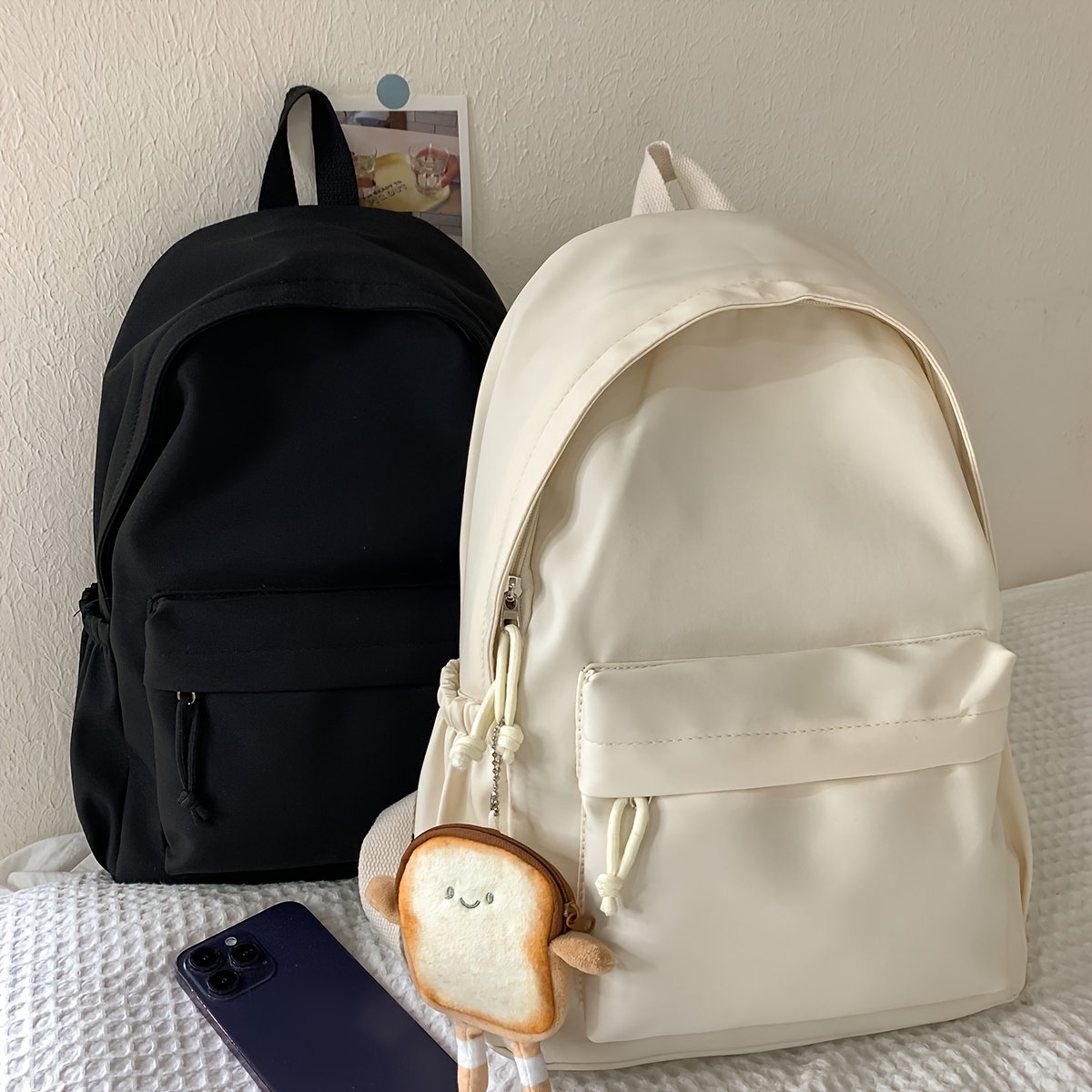 

Simple Solid Color Casual Backpack, Lightweight Versatile High School Student Bag, Versatile Solid Color Daypacks For Hanging Out