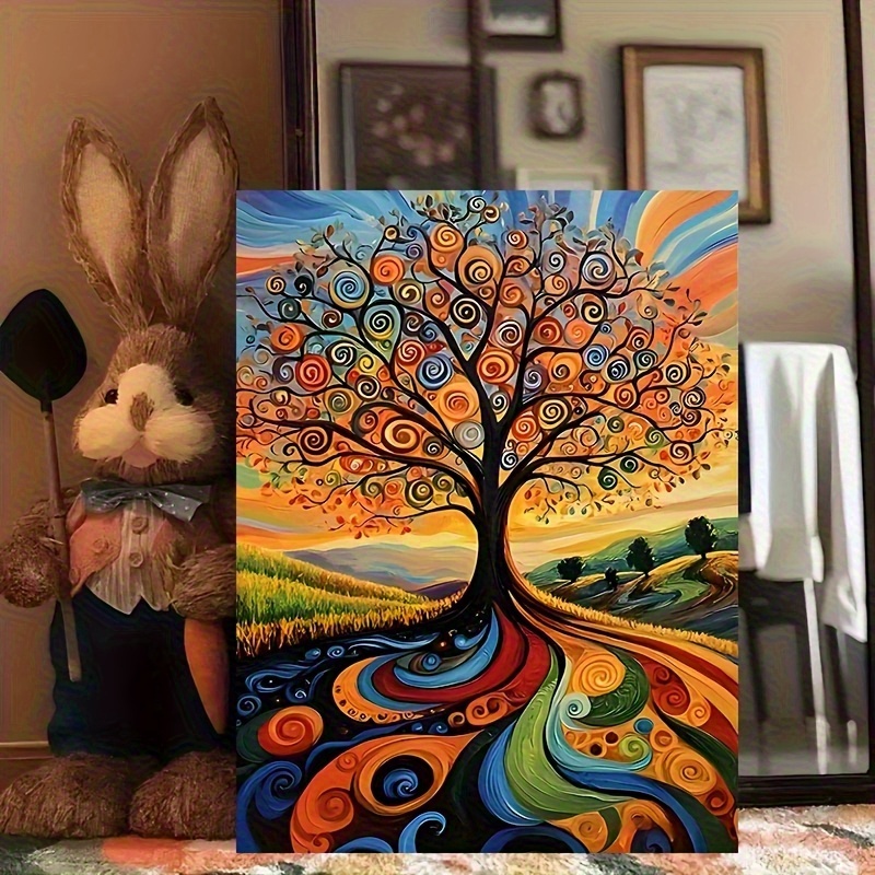 TEMU 2d Flat, 2d Flat, Decorative Painting With A Wooden Frame Featuring Van Gogh's Tree Of Life, A Canvas Print In A Rustic Style For Cottage Wall