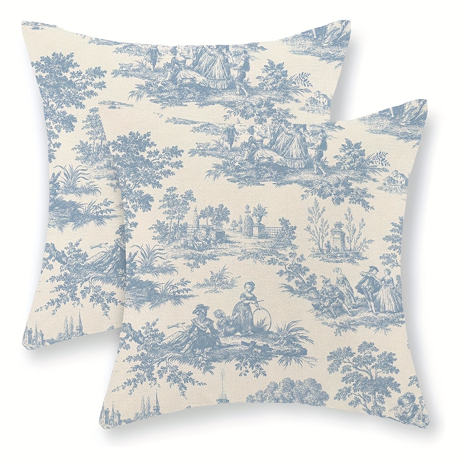 2pcs french rustic pillowcases vintage baby blue toile Temu Malaysia