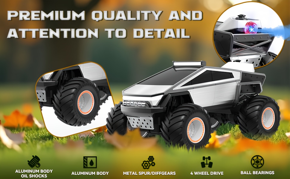 2 4ghz 4wd all terrain   truck toy with led lights music metal body large all terrain tires realistic sound effects remote   road vehicle with ergonomic grip battery powered with rechargeable lithium polymer battery Product details 2