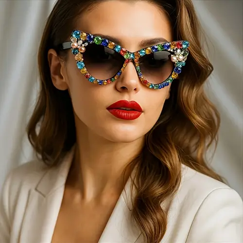 Women s Retro Cat Glasses with Colorful Confetti Geometric Pattern - Polarized, Metal Hinges, Lightweight for & Fashion Accessories, Durable Eyewear, Stylish Shades, Lenses, Stylish Women