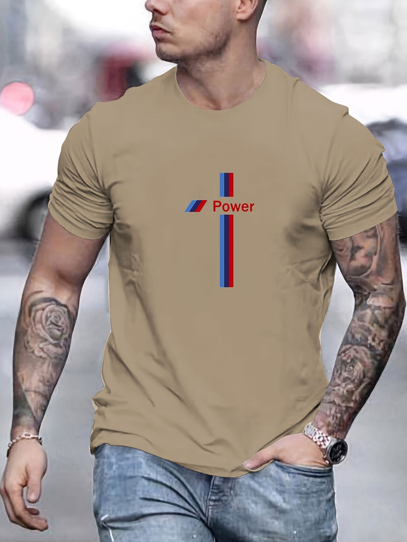 Men's Power Print Slim Fit Short-sleeve Simple T-Shirt For Summer Men's Round Neck Short-sleeve T-Shirt Casual T-Shirt Casual Co
