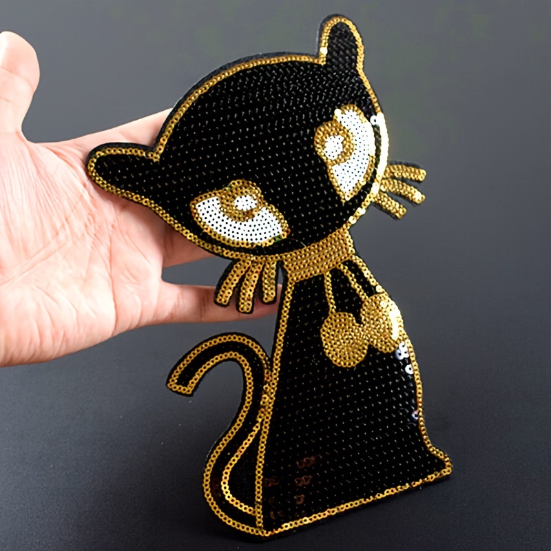 

Black Cat Sequin Patch, Iron-on/self-adhesive Embellishment For Clothing, Sparkling Diy Fabric Applique For Garment Decoration, Fashion Accessory With Glitter Effect, Easy To Apply On T-shirts & Jeans