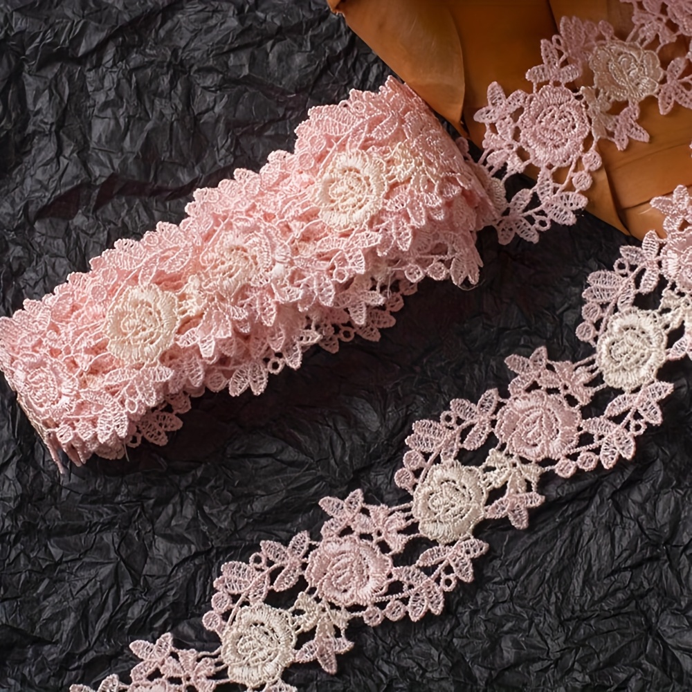 Image of Pink Water Soluble Embroidery Flower Lace Garment Bag Home Decoration Additions