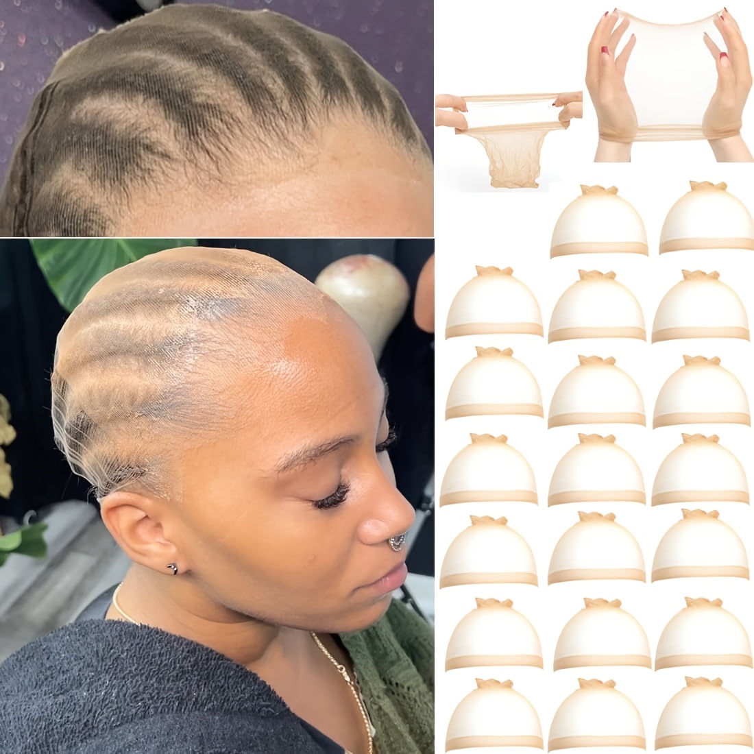 E-shop 20 Stück Transparente HD Perückenhauben - Dünne Nylon Haarhauben für Damen & Herren, Natürlicher Look mit Transparentem Design, Leicht &
