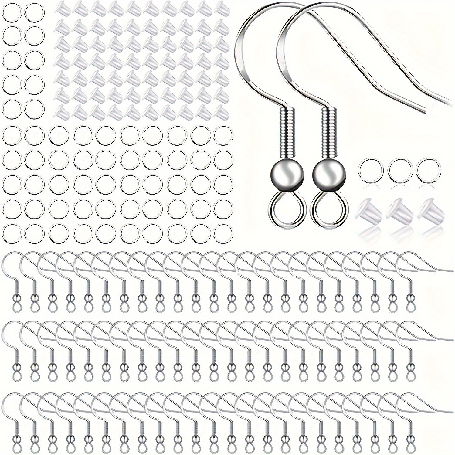 kit para hacer aretes de 300/600/900 piezas |   ganchos para aretes, aretes de punta, anillas de  , silicona hipoalergénica y aleación de  , suministros y adiciones para la fabricación de joyería   a  