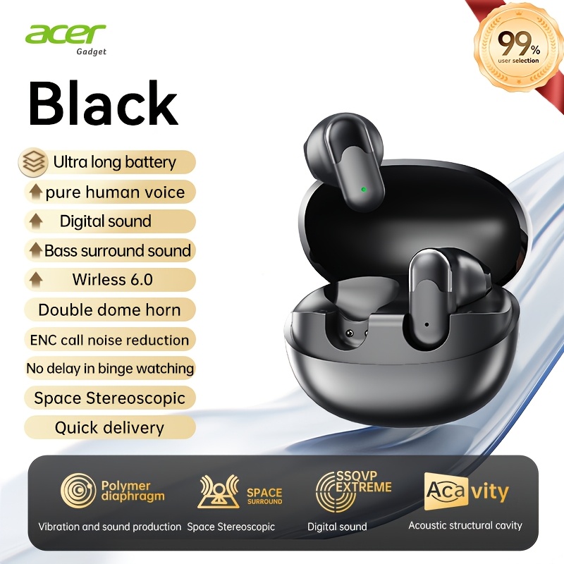 Image of [acer] 2025 New Model Tws Wireless Headset Heavy Stereo + Talking Noise Cancellation Ultra Long Lasting Sports Running In-ear Low Latency Gaming Mode Hifi Audio Lightweight Stylish Design Long Wearing
