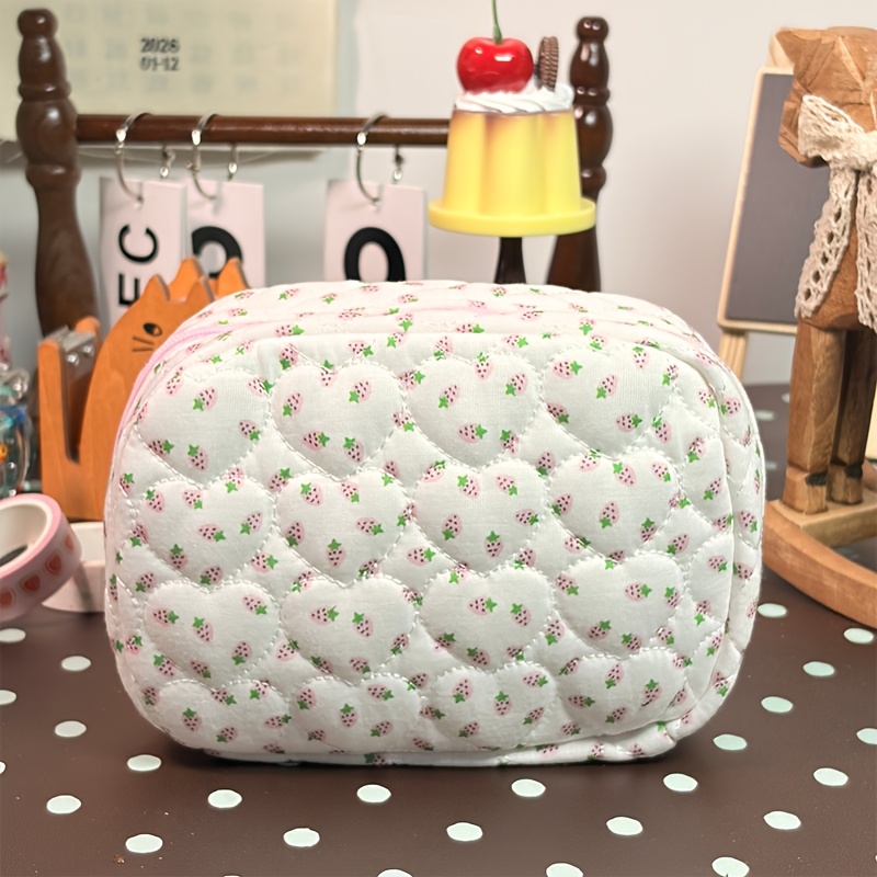TEMU 【オリジナル】イチゴトースト風 折りたたみ メイクアップバッグ、スブック素材 、高見え かわいい 大容量 収納バッグ、レディース バッグ、コスメ、文房具、旅行に最適、ポータブル ハンドバッグ、かわいい 折りたたみ ハンドバッグ