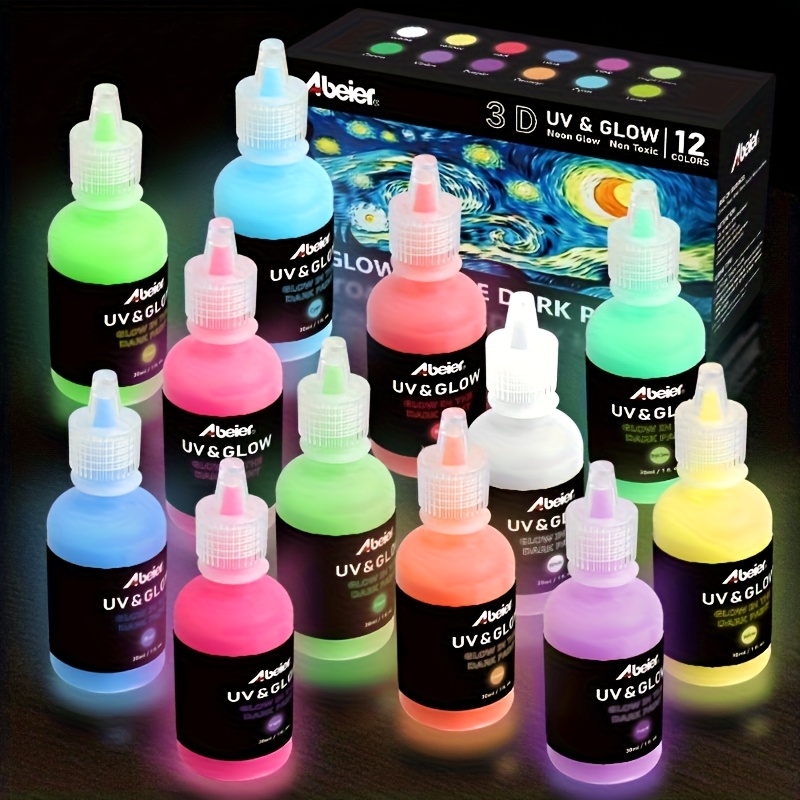 Image of Supplies.glow In The Dark Acrylic Paint, 12 Colors (30ml 1oz) Blacklight Acrylic Paint, Neon Craft Acrylic Paint, Is An For Projects, Halloween Christmas Decorations