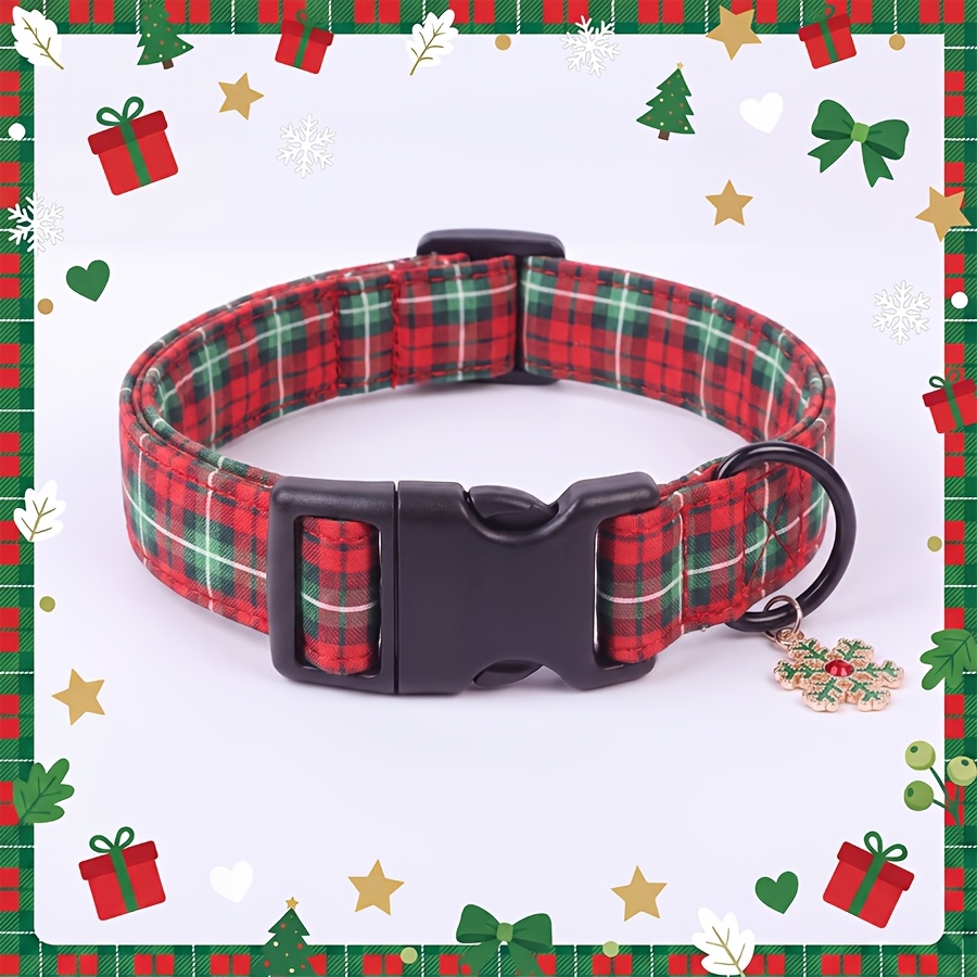 TEMU Red Christmas Dog Collar With Snowflake Pendant Xs/s/m/l Full Size Adjustable High Density Fabric Fade-proof Pet Collar -friendly Non-choking