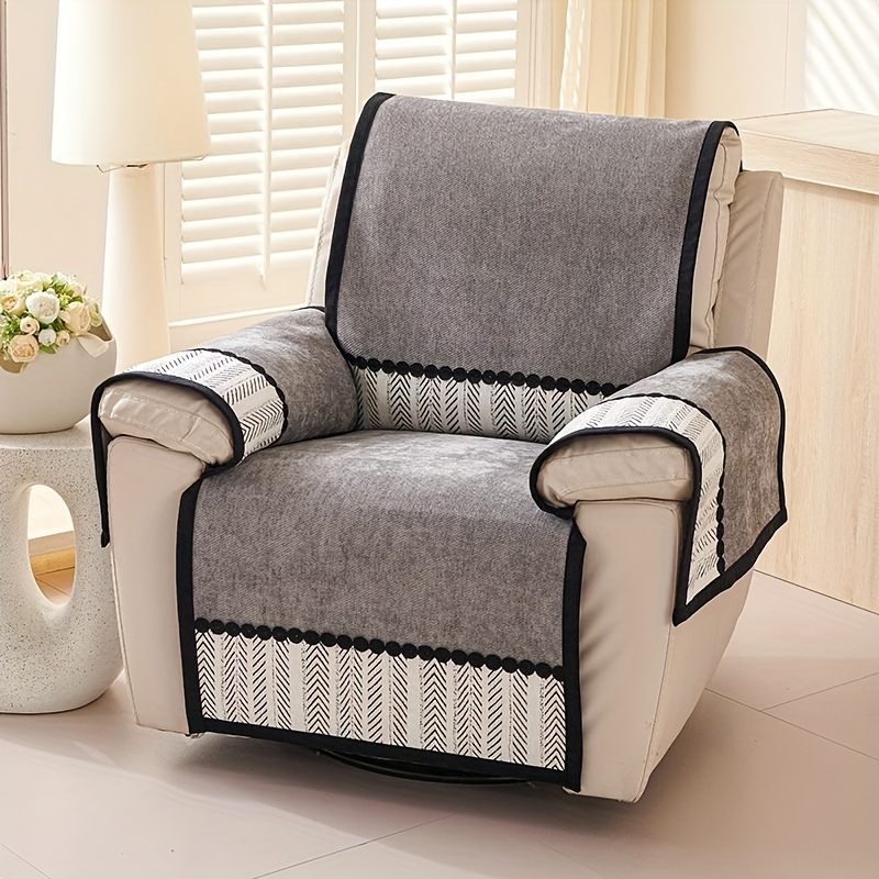 TEMU 4pcs Twill Chenille Non-slip Recliner Sofa Cover, Luxury Cover Compatible With Sofas, Thickened Fabric
