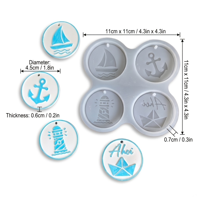 E-shop Sommer 4-Link Anker Anhänger Silikonform Handgefertigte Zement Gipsform Harz Flüssigform Papierboot Anker Schlüsselanhänger Anhänger Home