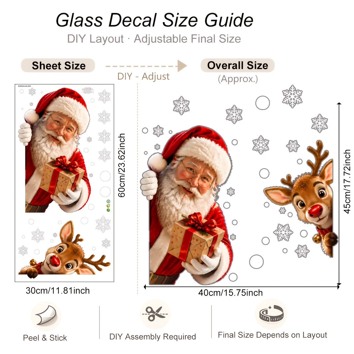 TEMU 1pc 30 X 60cm Snowflake Window Stickers Christmas Static Cling Decals Glass Door Wall Decor