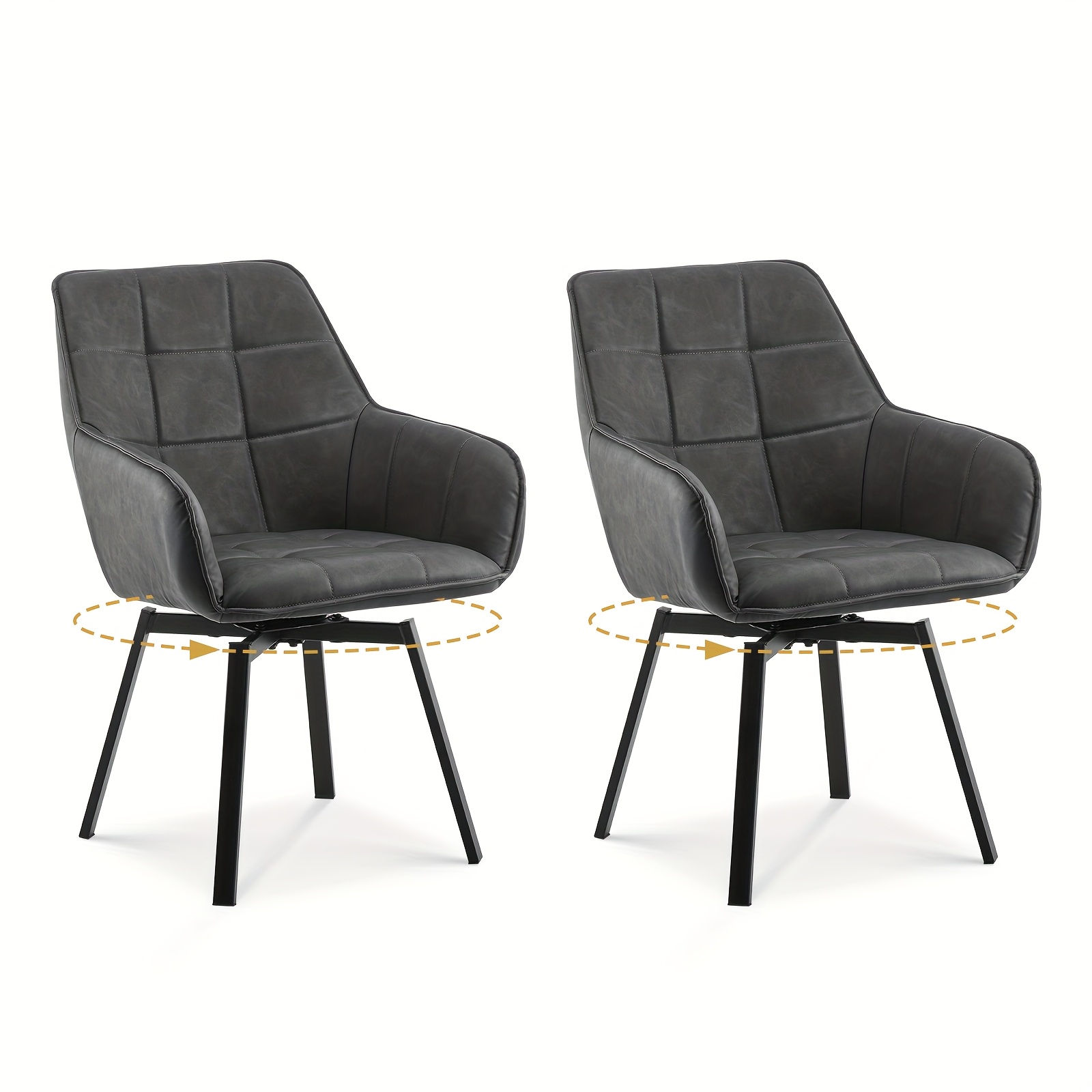 esszimmerstühle, set aus 2 dreh-sesselfauteuils, kunstleder, dick gepolsterter sitzbezug mit metallbeinen, drehbare lounge-schalenstühle für zuhause, küche, büro-empfang, restaurant