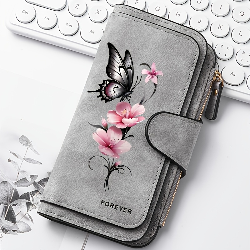 TEMU Large Capacity Women's Wallet Featuring An Ink-style And , Equipped With A Long Zipper, Casual Lining, And Snap Closure. It Has A Random Floral