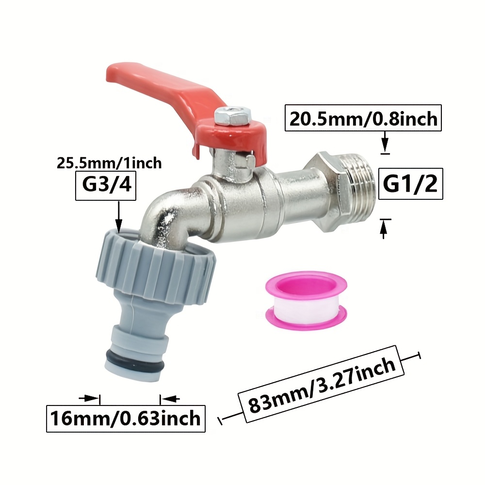 Image of 1/2" Thread 16mm Faucet Ball Valve 15mm Hose Connector Adapter Alloy Brass Plastics For Durable 1000l Ibc Water Tank Outdoor Tap