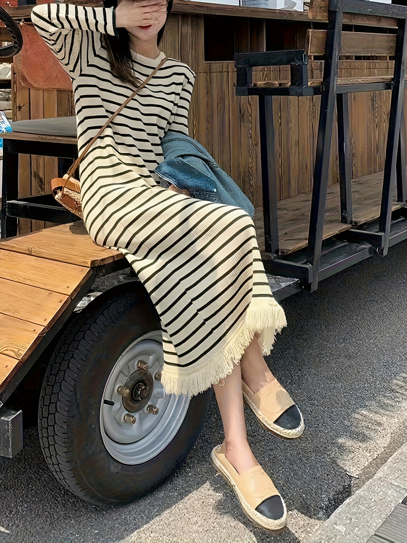 womens vintage maxi dress fringe hem slouchy loose dress - Temu Oman