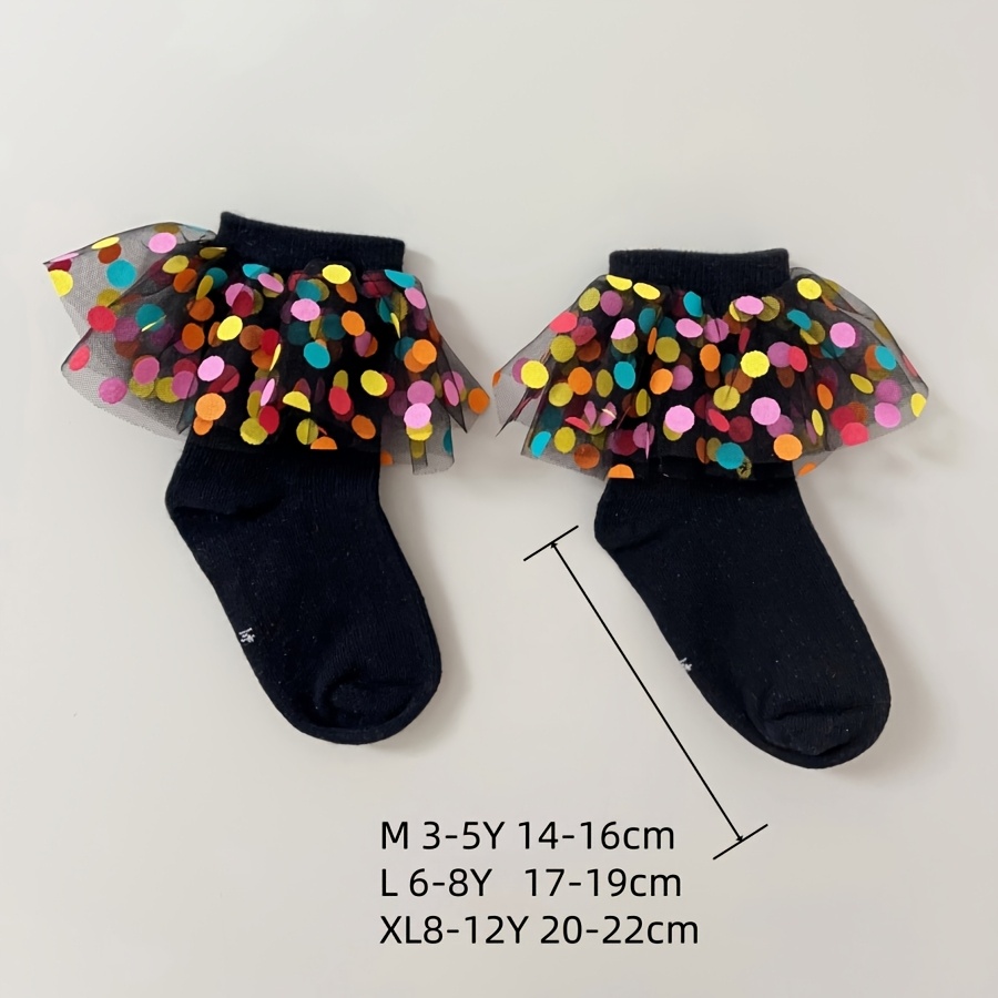 Image of Colorful Polka Dot Lace Socks For Girls, Soft And Comfortable Mid-calf Party Socks With Lace Trim, Fall And Winter Clothes