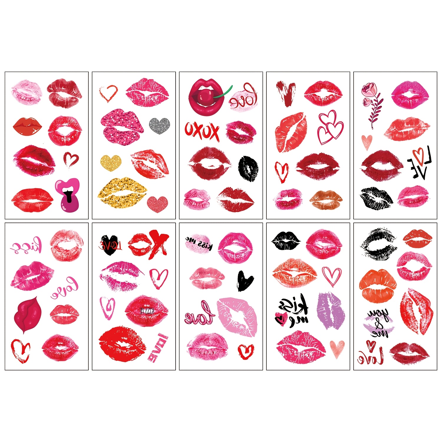 10 Sheets (80 Patterns) Red Heart Pattern Tattoo Stickers, Valentine's Day Series, Body Arm Art Makeup Temporary Tattoos Suitable For Couples