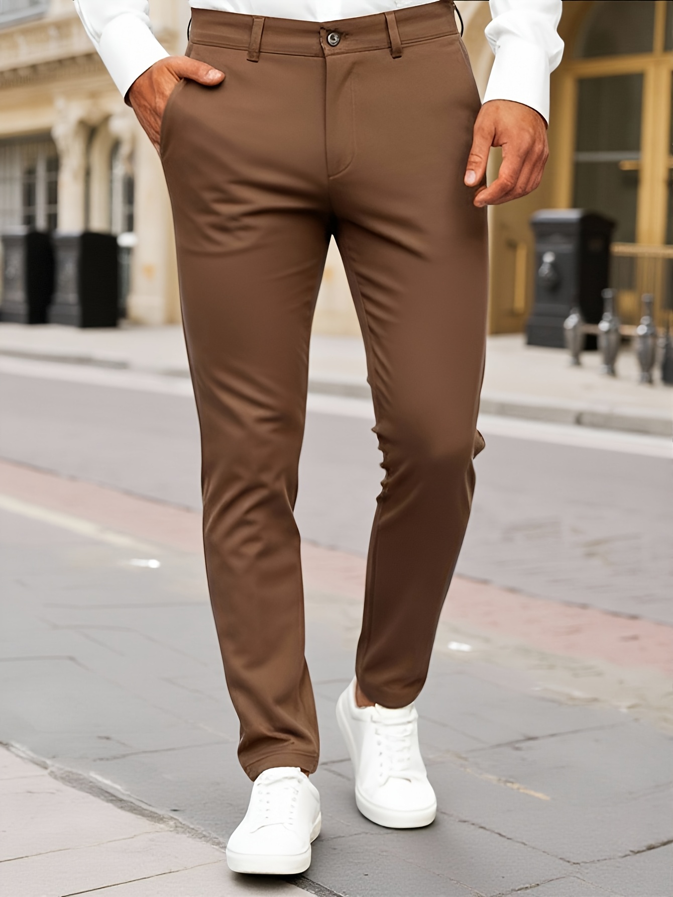 black dress shirt with brown pants Women's Set For The Day Camel Cotton Scalloped Wide Leg Pants | Color: Brown | Size: L