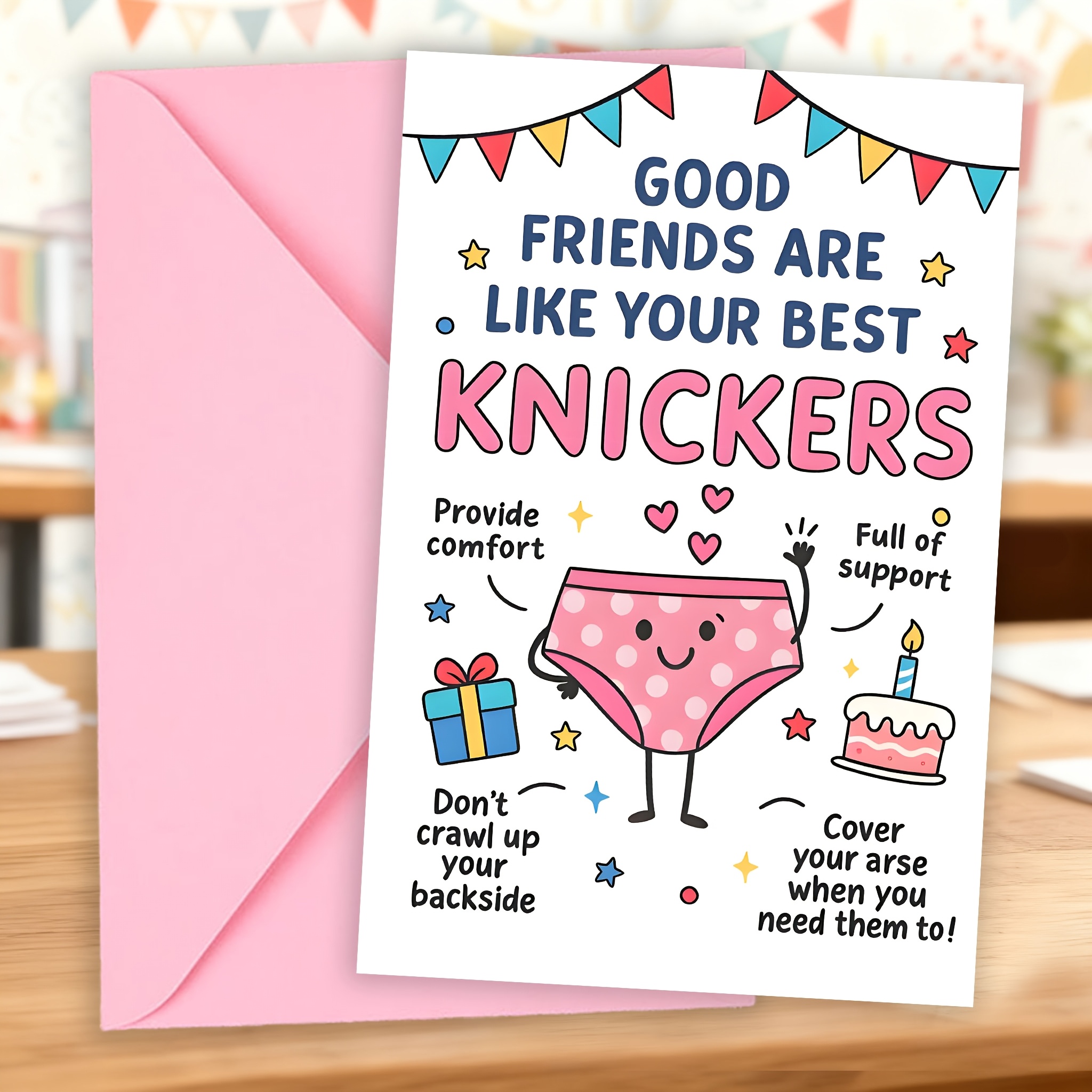 TEMU 1 carte "Meilleur Ami Confort" ! " comme les sous-vêtements" Cadeau BFF amusant - Carte d'anniversaire et de remerciement avec dessin animé