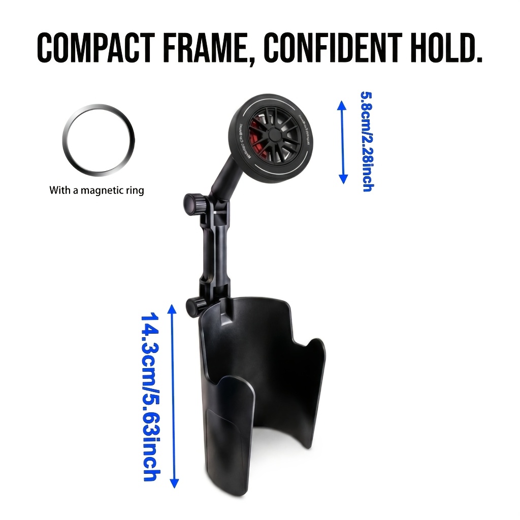 TEMU Magnetic Car Phone Holder Cup Holder Mount, Adjustable Dual-pivot Arm, Rotatable Smartphone Stand With Magnetic Ring, Cup Space Retaining Insert