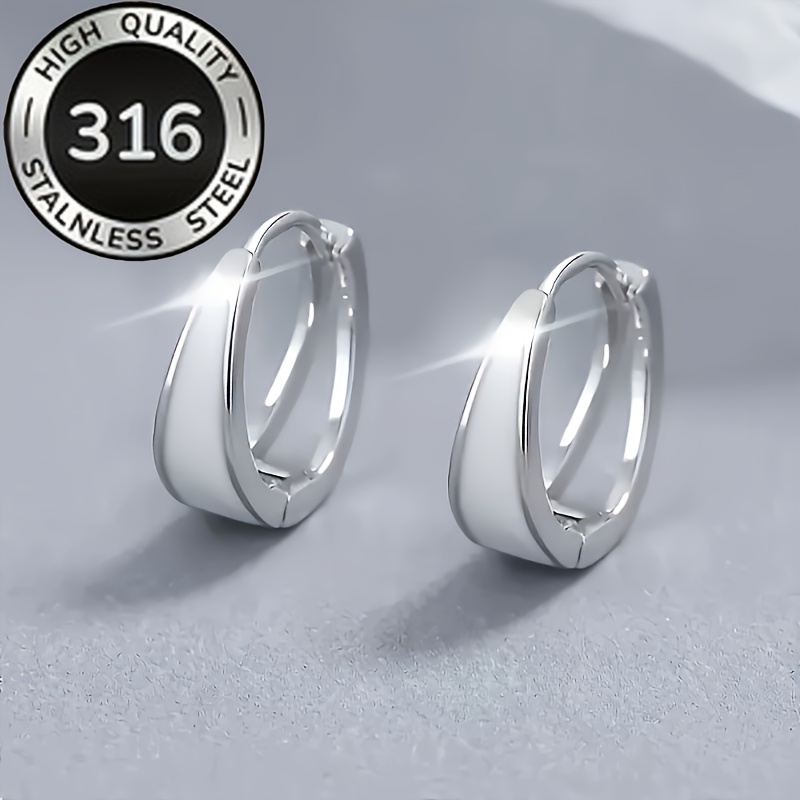 TEMU A Pair Of Steel Hypoallergenic Earrings For Women, Featuring A Minimalist Oil-drip Design. Versatile, High-end Round Ear Cuffs Are Perfect For