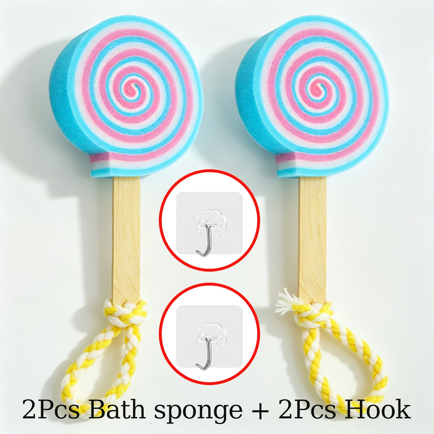 Cute Lollipops Bath Sponge with Hook for Gentle Cleansing